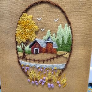 1979 Vintage Sunset Design Finished Farmhouse Cottage Prairie core Needlepoint